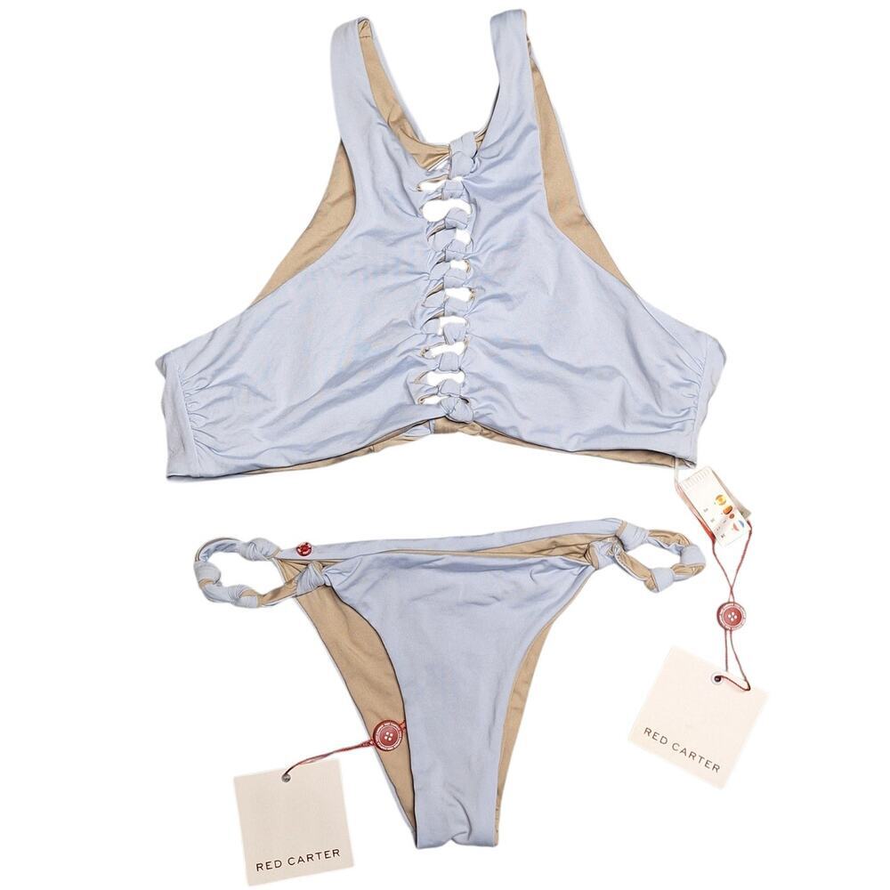 Red Carter NWT reversible baby blue high neck twist bikini set size s swimsuit